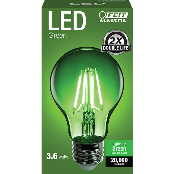 Feit Electric Feit A19 E26 (Medium) Filament LED Bulb Green 30 Watt Equivalence 1 pk A19/TG/LED - main